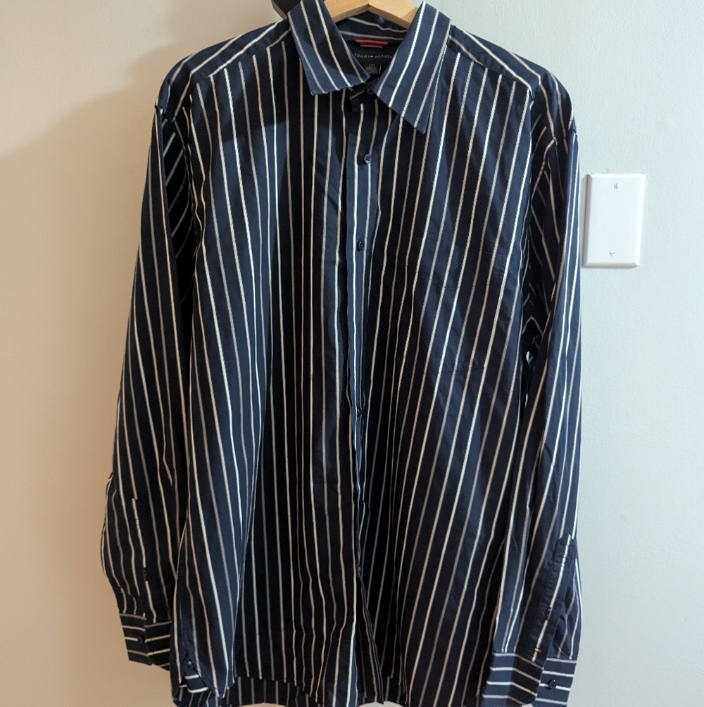Tommy Hilfiger Stripes Long Sleeve Button Up Shirt Size Large